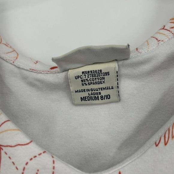 Vintage Y2K Faded Glory Floral Tank Top White Orange Built In Bra Stretch Size M - Picture 9 of 9